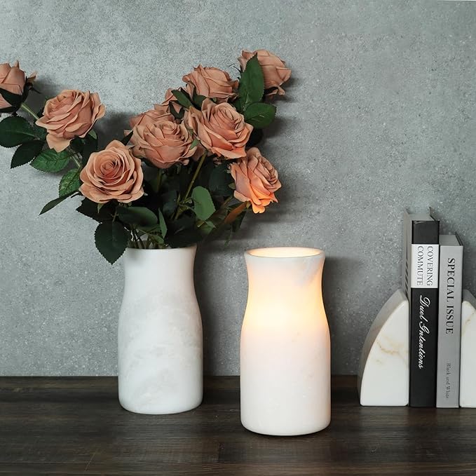 White Marble Vase for Flowers, 8.66" Minimalist Modern Frosted Flower Vase for Home Decor, Decorative Vases for Centerpieces, Living Room, Dining Table, Office, Boho Farmhouse Decor