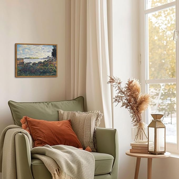 Framed Claude Monet Wall Art – Vintage Landscape Painting Wall Decor, Impressionist Living Room Wall Art, Classic Aesthetic Canvas Prints for Bedroom Kitchen Bathroom – 8"x10"