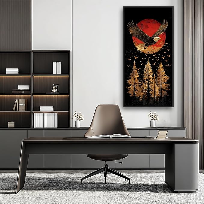 Lovira Bald Eagle Large Wall Art Eagle Japanese Sun Forest Canvas Wall Decor Pictures Prints Painting Framed Modern Vertical Artwork for Living Room Bedroom Bathroom Office 30"x60"
