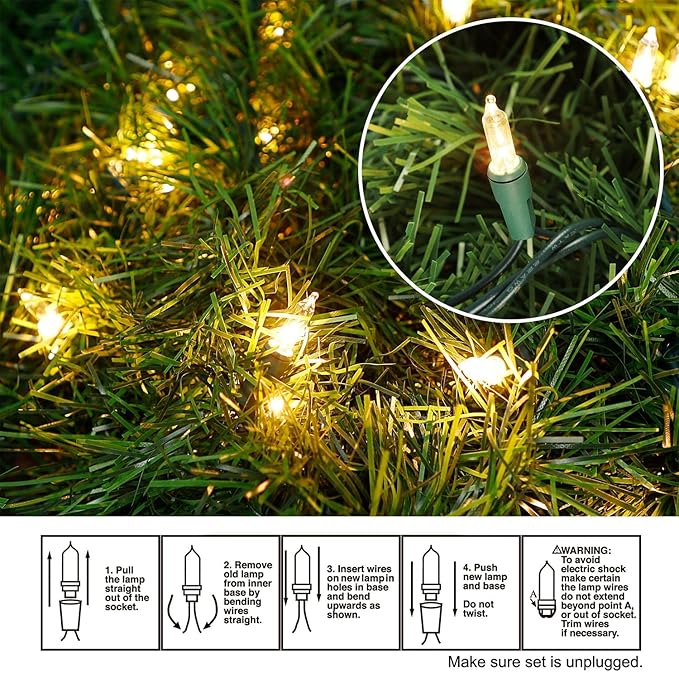 Biswing 50FT Pre-lit Christmas Green Garland, Lighted Artificial Pine Garlands with 100 Count Clear Incandescent Mini Lights, Light Up for Indoor Outdoor Gate Home Winter Holiday New Year Decorations