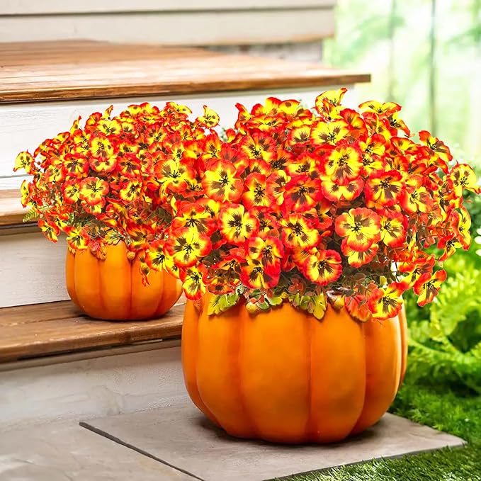 12 Bundles Artificial Flowers Outdoor Fake Fall Flowers for Outside Decoration UV Resistant Plastic Faux Plants for Garden Window Porch Balcony Fall Wedding Thanksgiving Decor