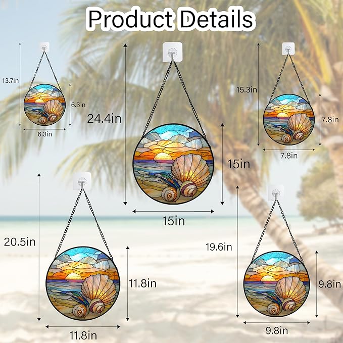 Stained Glass Window Hanging - Colorful Beach Shells Conch Sun Catcher for Door Home Decor Ocean Suncatcher Christmas Mother's Day Birthday Sea Lover Gifts for Women Men Mom Nana 11.8 in