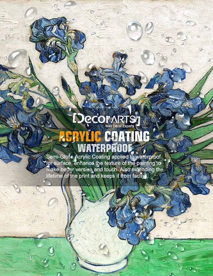 DECORARTS - Vase with Irises1889, Vincent Van Gogh Art Reproduction. Giclee Canvas Prints Wall Art for Home Decor 20x16