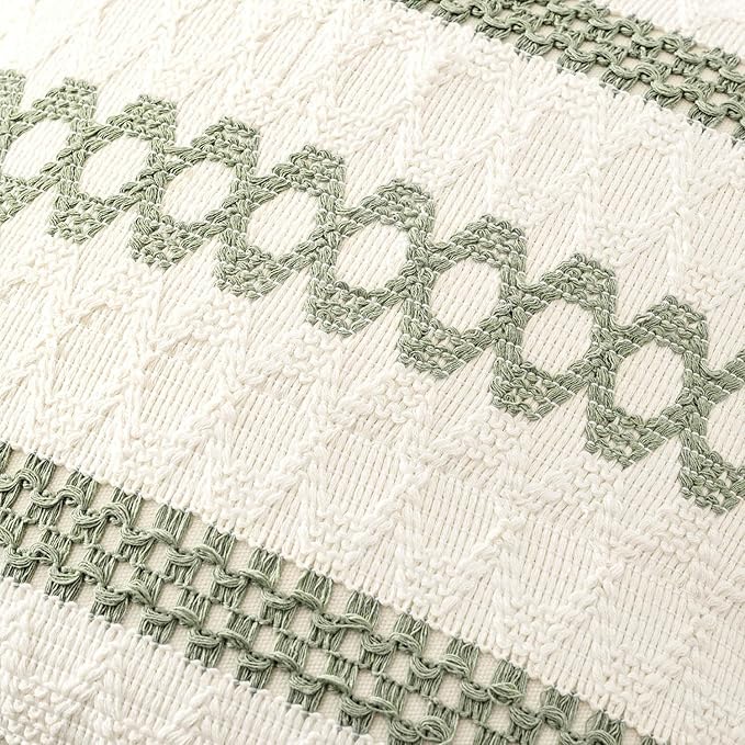 MIULEE Set of 2 Sage Green Boho Decorative Pillow Covers 20x20 Inch Farmhouse Rustic Couch Throw Pillows Modern Summer Cotton Cushion Covers Retro Cute Macrame Woven Home Decor for Bed Sofa Chair