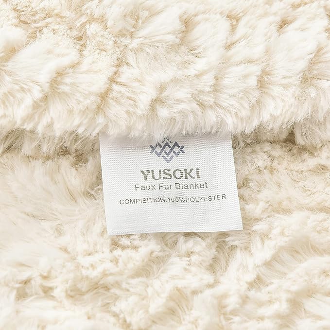 YUSOKI Luxury Faux Fur Blanket for Twin XL Bed 2 Layers,5.2lb,All Ages,Home Decoration Without Pillows(Ivory,63" x 90")