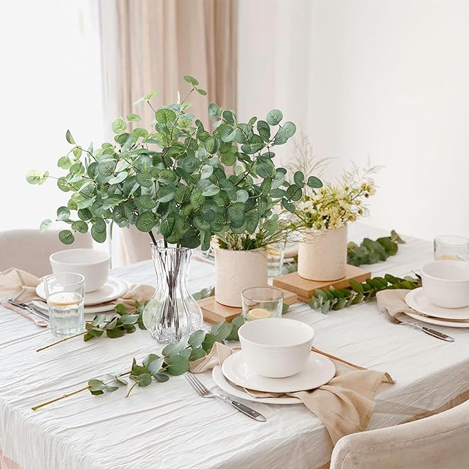 SITUMEIZI 6 Pcs Artificial Eucalyptus Stems 24" Tall Faux Ecualyptus Leaves Fake Greenery Stems Plants for Home Wedding Party Farmhouse Decorations(Green)