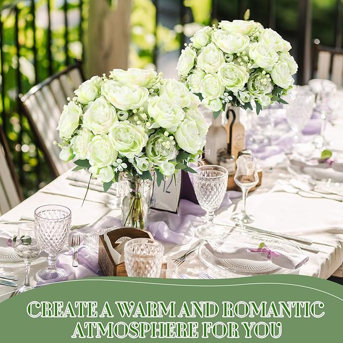 Geosar 16 Bundles Artificial Peonies Flowers Fake Silk Peony Bouquet Faux Peonies Flowers Bulk for Decoration Vase Florals Arrangements Wedding Party Table (Green)