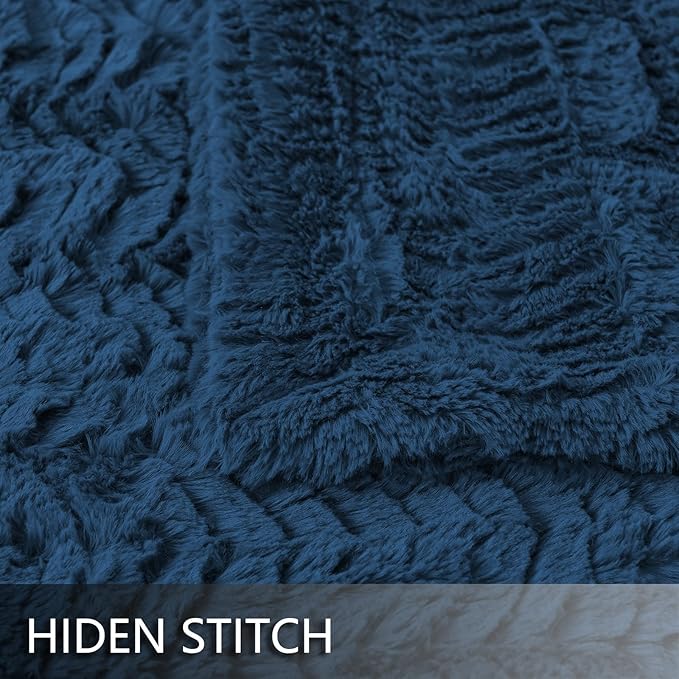 YUSOKI Luxury Faux Fur Throw Blanket(Without Pillows) 2 Layers,3lb,All Ages,Home Decoration, (Navy Blue,50" x 63")