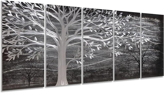 Yihui Arts Metal Tree Wall Decor Hand Grind On Aluminum Modern Abstract Nature Wall Art Contemporary Landscape Pictures for Living Room Bedroom Dinning