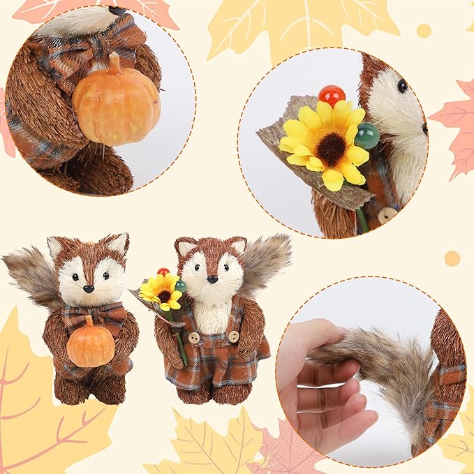 winemana 2 Pack Fall Decor Fox, Thanksgiving Decorations Indoor Sisal Foxes for Home Table Centerpiece Handmade Autumn Woodland Animal Friend Figurines with Pumpkin for Shelf Office Décor