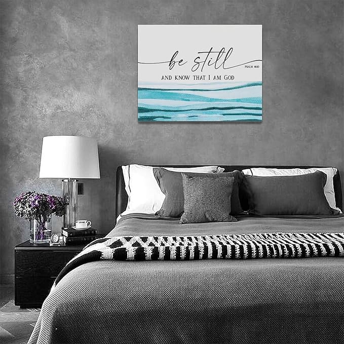Large Christian Wall Art Be Still and Know That I Am God Pictures Wall Decor Bible Verse Psalm Canvas Painting Print Modern Home Decor Artworks Framed for Living Room Bathroom Master Bedroom 16"x12"