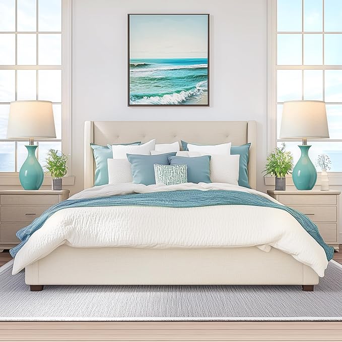 PARTPHONER Table Lamp Set of 2, Modern Ceramic Bedside Lamps for Night Stands, Classic Small Lamp Nightstand Lamp for Bedroom Living Room Desk End Table Rocker Swtich Sky Blue