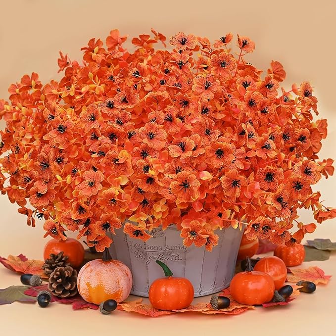 LADADA Artificial Fall Flowers Faux mums for Outdoor Indoor Garden Home Decoration, Faux Flower Daisy with,UV Resistant Silk Eucalyptus Autumn Fake Plants for Outside Garden Yard Porch Home Decor