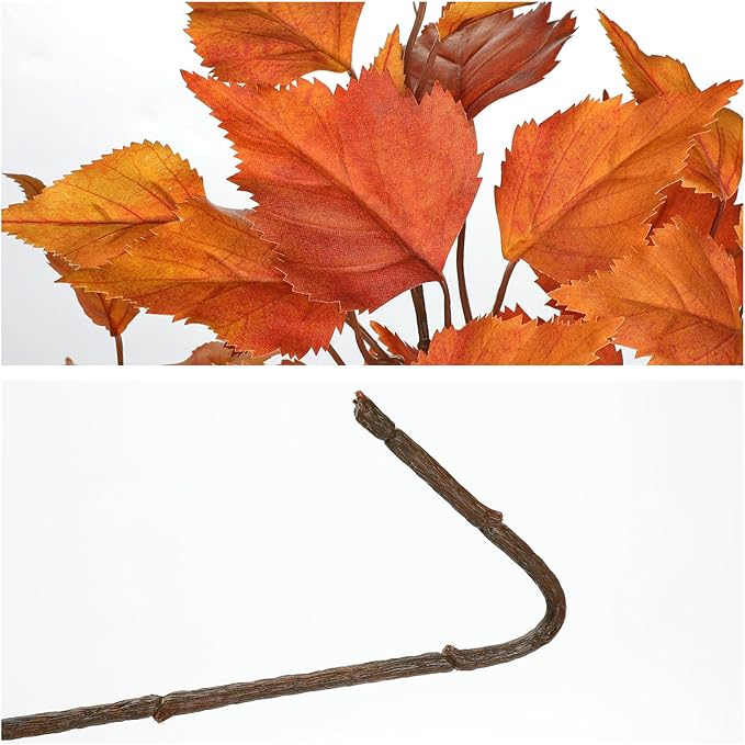 Hollyone 3Pcs Fall Artificial Birch Leaves with Stems 33" Silk Faux Autumn Leaf Branches Spray Fake Fall Leaves Decorations for Home Vase Florals Thanksgiving Table Centerpieces Indoor Decor