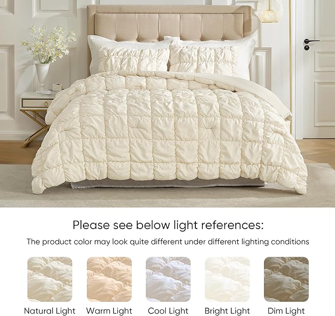 Amelie Home Beige Bubble Comforter Set Twin, 2 Pieces Ultra Soft Cozy Bedding Set for All Seasons, Farmhouse Luxury Gift for Women Home Decor, 68 x 90 inches