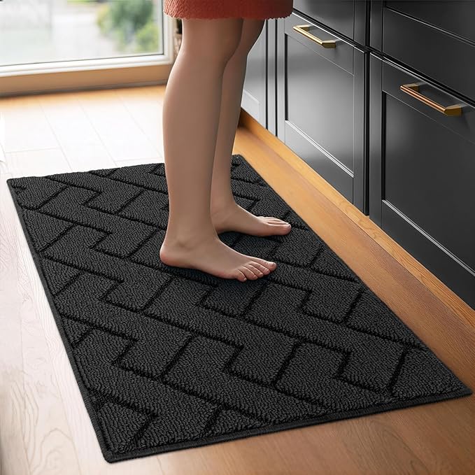 hicorfe Kitchen Rugs and Mats Sets,Super Absorbent Polypropylene Non-Slip Rug,Soft Comfort Floor Mat,Machine Wash for Kitchen,Hallway,Office,Sink,Laundry(24" x 35",Charcoal)