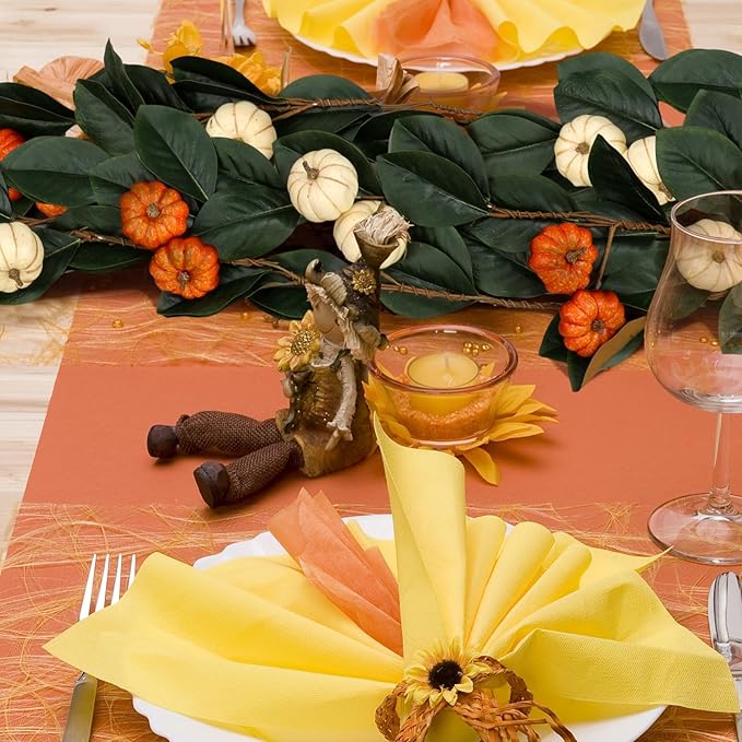 Zeyune 2 Pcs 6ft Fall Decor Fall Garland with Pumpkins Artificial Mixed Magnolia Leaves Farmhouse Hanging Rustic Autumn Garlands Decor for Front Door Kitchen Fireplace Home Indoor Outdoor