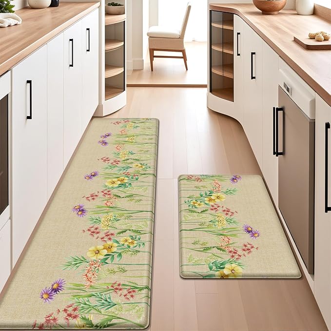 Kitchen Mats for Floor, 2-Piece Anti-Fatigue Waterproof Kitchen Rugs for Apartment Decor, Easy-Clean Standing Mat with Non-Slip Back for Home, Office, Laundry (17.3"×59" +17.3"×30")