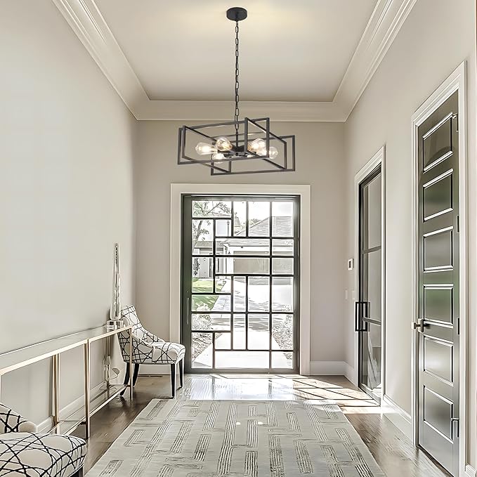 19.7" Matte Black Industrial Pendant Light, Hight Adjustable, 6-Lights Rustic Vintage Metal Chandelier Light Fixture for Kitchen Island Hallway Dining Room