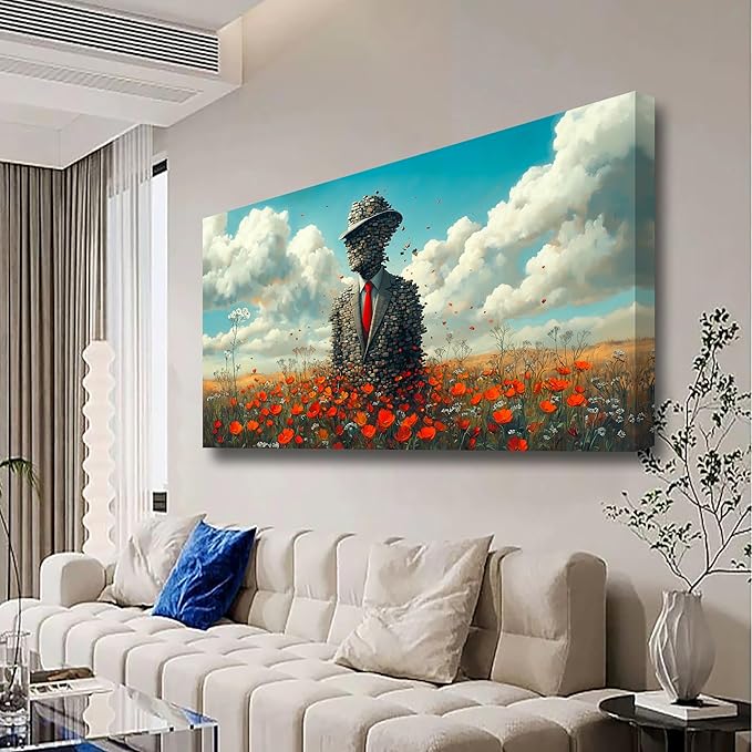 Stoneman Flower Sea Picture Print Canvas Wall Art Living Room Office Bedroom Wall Decor Flower Sea Landscape Wall Art Prints Modern Orange Blue Landscape Artwork Waterproof Ready to Hang - 20x40 inch