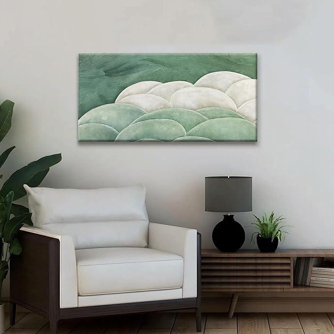 Tsomzxng Canvas Art Wall Decor Wall Art For Bedroom Office Abstract Wall Decor Green White Wall Art Irregular Shapes Painting Prints Ready To Hang Pictures Home Artwork 20×40 Inch