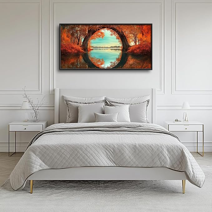 Olivine Autumn Wall Art, Tree Pictures Wall Decor, Autumn Forest Painting, Nature Landscape Canvas Prints, Framed Artwork for Bathroom Bedroom Living Room Office Home Decoration 60"x30"