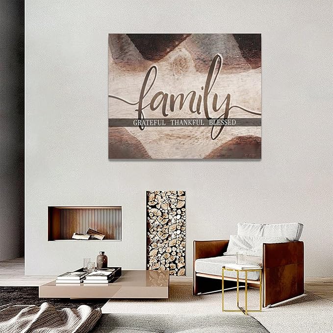 Large Family Wall Art Family Word Sign Pictures Wall Decor Home Quotes Grateful Thankful Blessed Canvas Painting Print Decor Artwork Framed for Living Room Bathroom Master Bedroom Dining Room 20"x16"