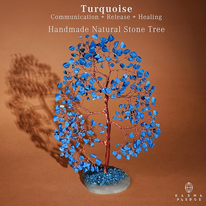 Crystal Trees for Home and Office Decoration, Turquoise Chakra Healing Crystals Feng Shui Handmade Trees for Positive Energy, Money, Good Luck, Christmas Decor, Birthday Gifts for Women, Mom