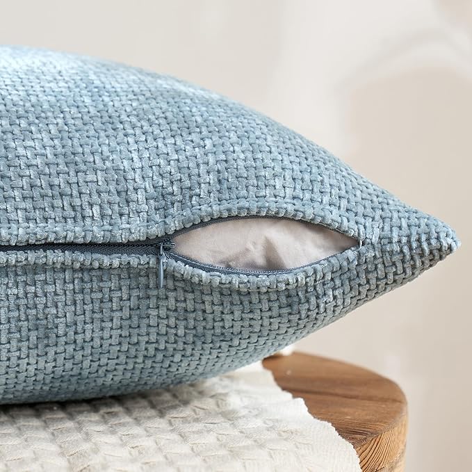 MIULEE Pack of 4 Couch Throw Pillow Covers 22x22 Inch Neutral Blue Soft Decorative Chenille Pillow Covers Farmhouse Accent Cushion Covers for Boho Western Home Coastal Decor Sofa Bedroom Living Room