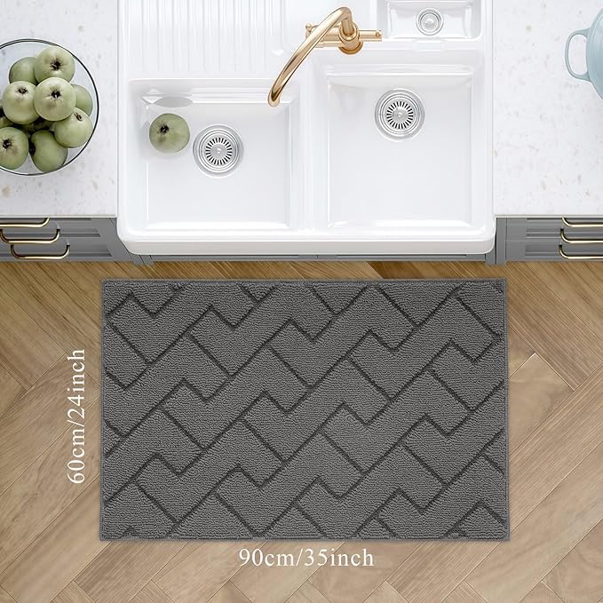 hicorfe Kitchen Rugs and Mats Sets,Super Absorbent Polypropylene Non-Slip Rug,Soft Comfort Floor Mat,Washable for Kitchen,Hallway,Office,Sink,Laundry(24" x 35",Grey)