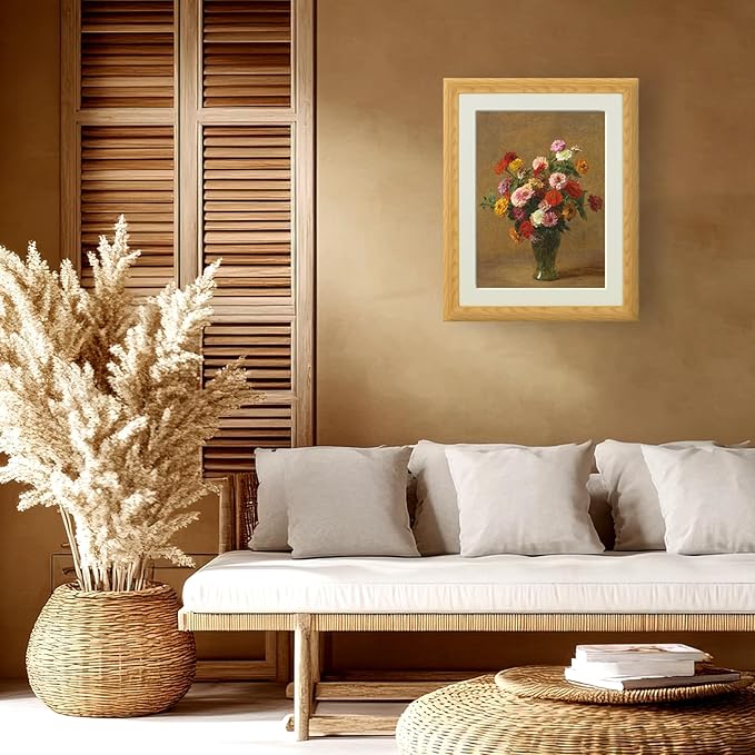 Brivoria Framed Canvas Wall Art Vintage Decor, Majestic Autumn Floral Still Life with Colorful Zinnias and Warm Rustic Tones for Living Room Bedroom Dining Room Fireplace or Gallery Display, 16"x20"