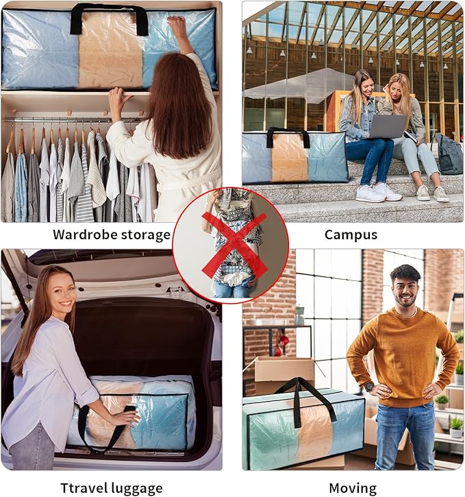 12 Pack Heavy Duty CLear Moving Bags, Large CLear Storage Bags for College Dorm Room Essentials, Alternative to Moving Boxes, Compatible with IKEA Frakta Cart