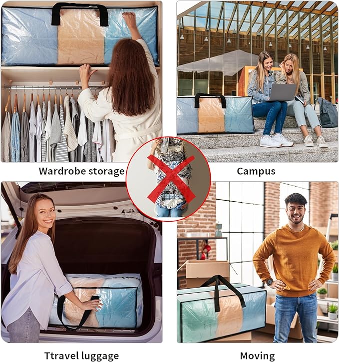 4 Pack Heavy Duty CLear Moving Bags, Large CLear Storage Bags for College Dorm Room Essentials, Alternative to Moving Boxes, Compatible with IKEA Frakta Cart