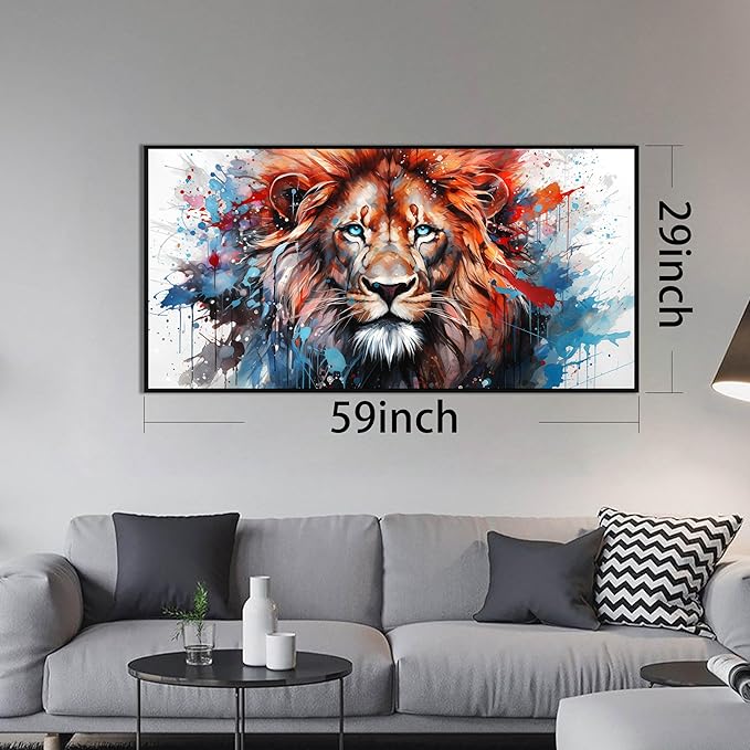 ZHAOSHOP Lion Art Wall Decor for Living Room - Colorful Modern Wall Art for Office - Black Framed Wall Art for Bedroom Size 29" x 59"