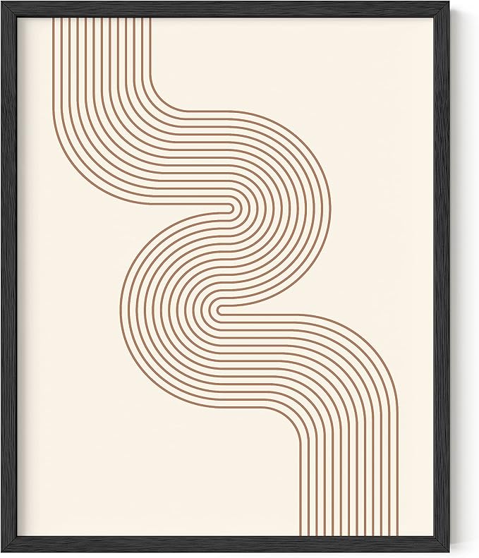HAUS AND HUES Line Art Mid Century Modern Wall Decor - Boho Prints Wall Art Abstract Geometric Wall Decor Line Art Prints Modern Boho Art Snaking River from Top Left (Black Framed, 16x20)
