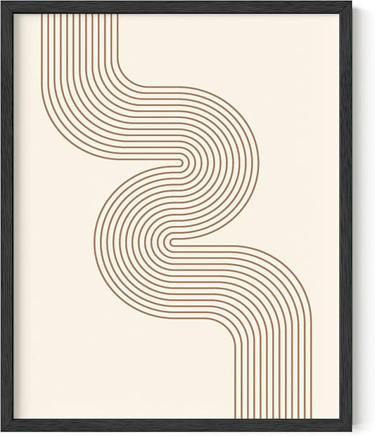 HAUS AND HUES Line Art Mid Century Modern Wall Decor - Boho Prints Wall Art Abstract Geometric Wall Decor Line Art Prints Modern Boho Art Snaking River from Top Left (Black Framed, 16x20)