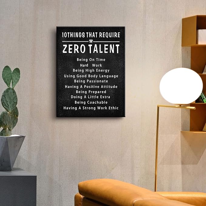 10 Things That Require Zero Talent Wall Art Motivational Poster Printed on Canvas Wall Decor for Living Room Bathroom Motivational Wall Art Size11.5 x 15 Inch - For Bedroom or Home Office Framed Art