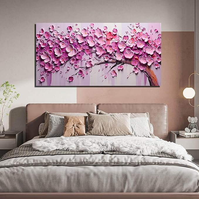 Zoyotago Pink Tree of Life Wall Art for Living Room Flower Picture for Bedroom Office Girls' Room Decor Modern Artwork Canvas Prints 29"x58"