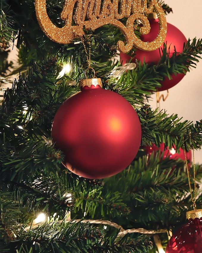 DN DECONATION Red Glass Christmas Ornaments, Set of 9, 3.15' Hanging Christmas Baubles for Xmas Tree Decoration, Wedding Party Gift