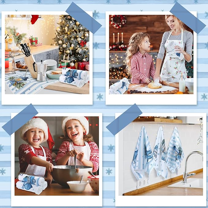 12 Pcs Christmas Kitchen Towels and Dishcloths Absorbent Christmas Tree Reindeer Truck Hand Dish Towels Decoration for Xmas Home Gift Supplies, 14.2 x 21.3 Inch(Novel Style)