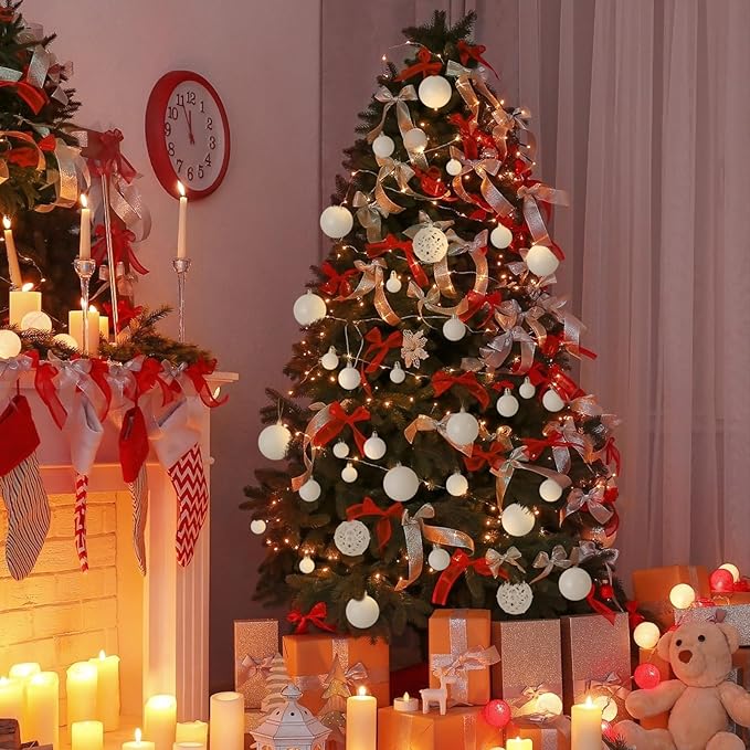 Christmas Balls Tree Ornaments, Shatterproof Christmas Decorations Set with Reusable Hand-held Gift Package for Holiday Xmas Tree Decor(White)