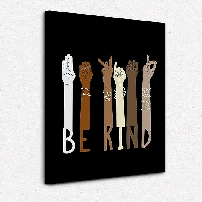 NOGRIT sign language poster asl poster diversity posters for classroom, Be Kind American Canvas Wall Art 11×14 Inch, Kindness Themed Decor for Classroom Nursery School College,back to school college asl multicultural posters for classroom