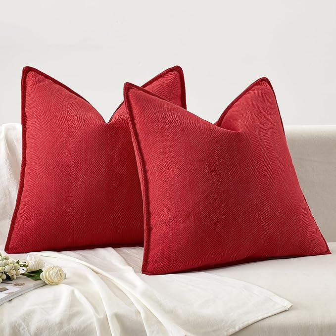 MIULEE Pack of 2 Red Decorative Pillow Covers 16x16 Inch Soft Chenille Luxurious Couch Throw Pillows Farmhouse Cushion Covers with Elegant Design for Sofa Bedroom Living Room Home Decor