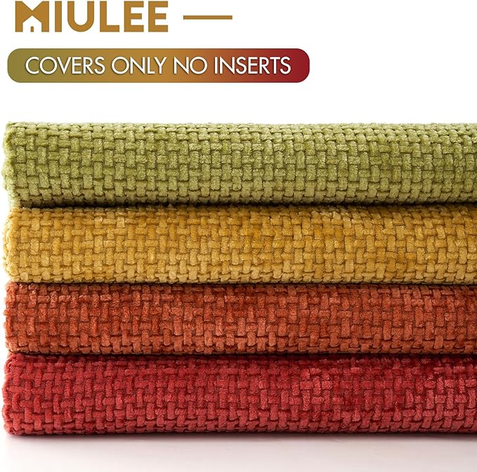 MIULEE Pack of 4 Fall Burnt Orange Couch Throw Pillow Covers 18x18 Inch Yellow Green Soft Decorative Chenille Pillows Farmhouse Accent Cushions for Boho Home Decor Spring Sofa Bedroom Living Room
