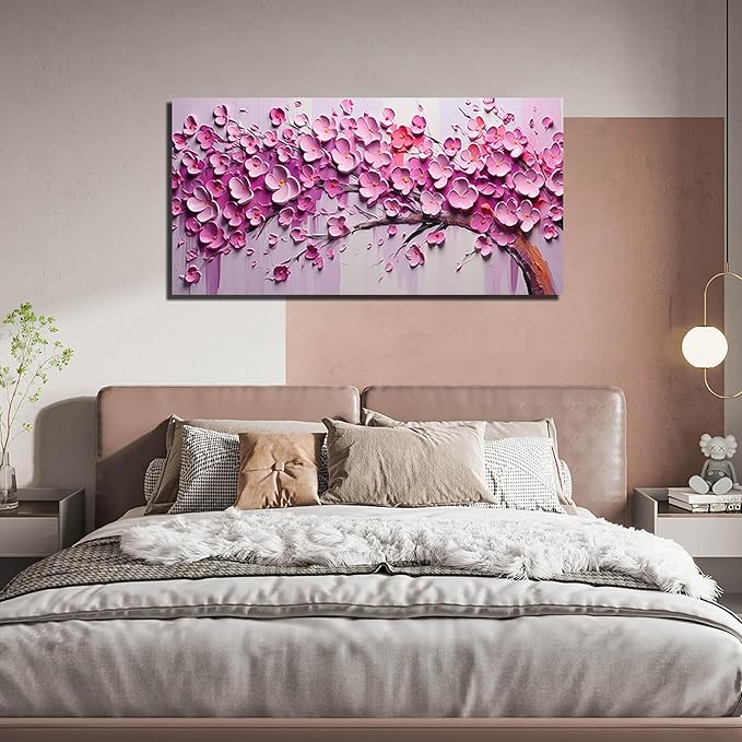 Zoyotago Pink Tree of Life Wall Art for Living Room Flower Picture for Bedroom Office Girls' Room Decor Modern Artwork Canvas Prints 24"x48"