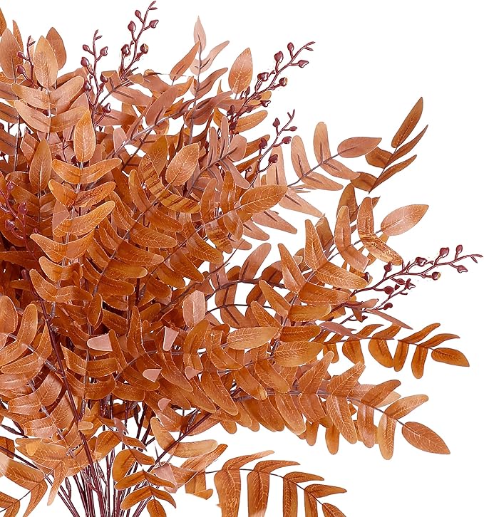 Sggvecsy 4 Pack Artificial Fall Greenery Stem Autumn Faux Flowers Autumn Faux Plants Silk Fall Shrubs Bushes Fall Leaves Stem for Indoor Outdoor Home Table Centerpieces Thanksgiving Decoration(Orange)