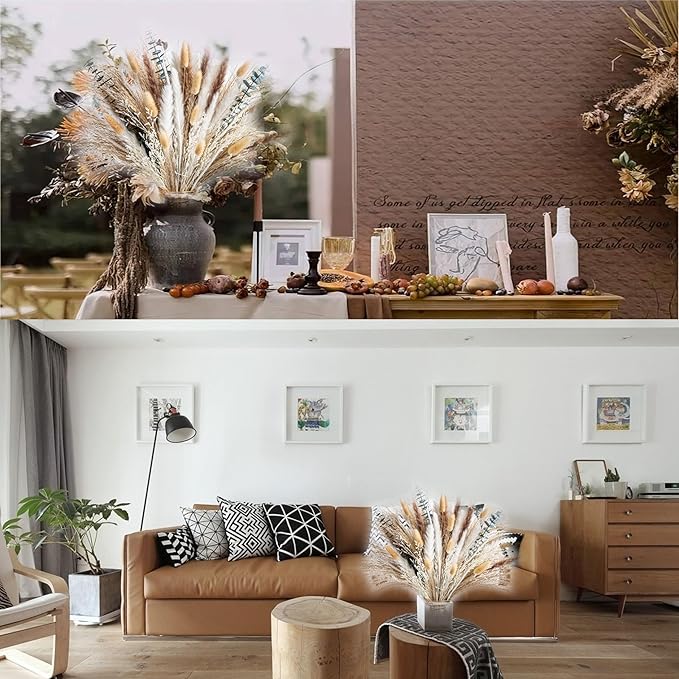 Boho Decor Pampas Grass and Eucalyptus Bouquet,pompas Grass Dried Flowers Arrangement for Centerpiece Table Decor,Wedding,Home,Room,Rustic Decor