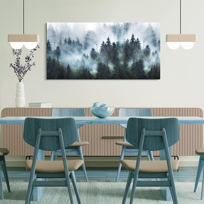 Wapluam Foggy Forest Landscape Canvas Wall Art - Living Room, Office, Bedroom Decor - Framed Canvas Prints - Modern Wall Painting - 24"X48"