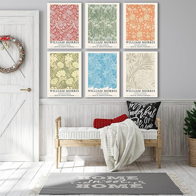 COSCTOR Set of 6 William Morris Wall Art Decor Canvas Framed 6 Pieces Vintage Abstract Minimalist for Bedroom Living Room Bathroom Hallway Home Decoration(Framed, 9x12)