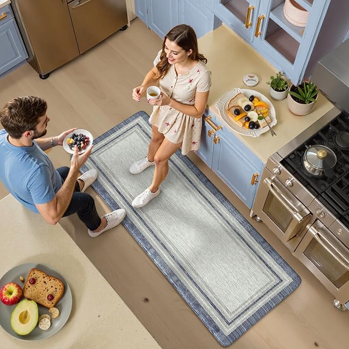 KIMODE Anti Fatigue Kitchen Mats for Floor, Farmhouse Rugs for Kitchen Floor, Cushioned Kitchen Floor Mat Non Slip, Comfort Memory Foam Standing Mat for Laundry Office Sink Desk Blue 24"x59"